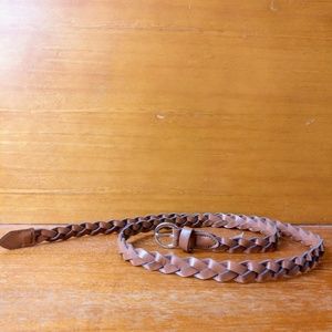 Braided Belt | Brown Faux Leather, Circle Buckle